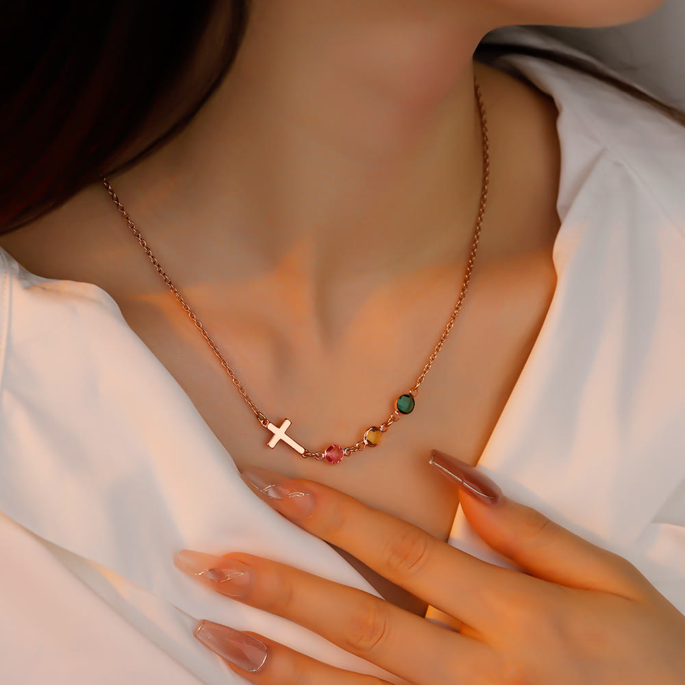 christiandiscipleshop Modern Style Birthstones Cross Chain Necklace