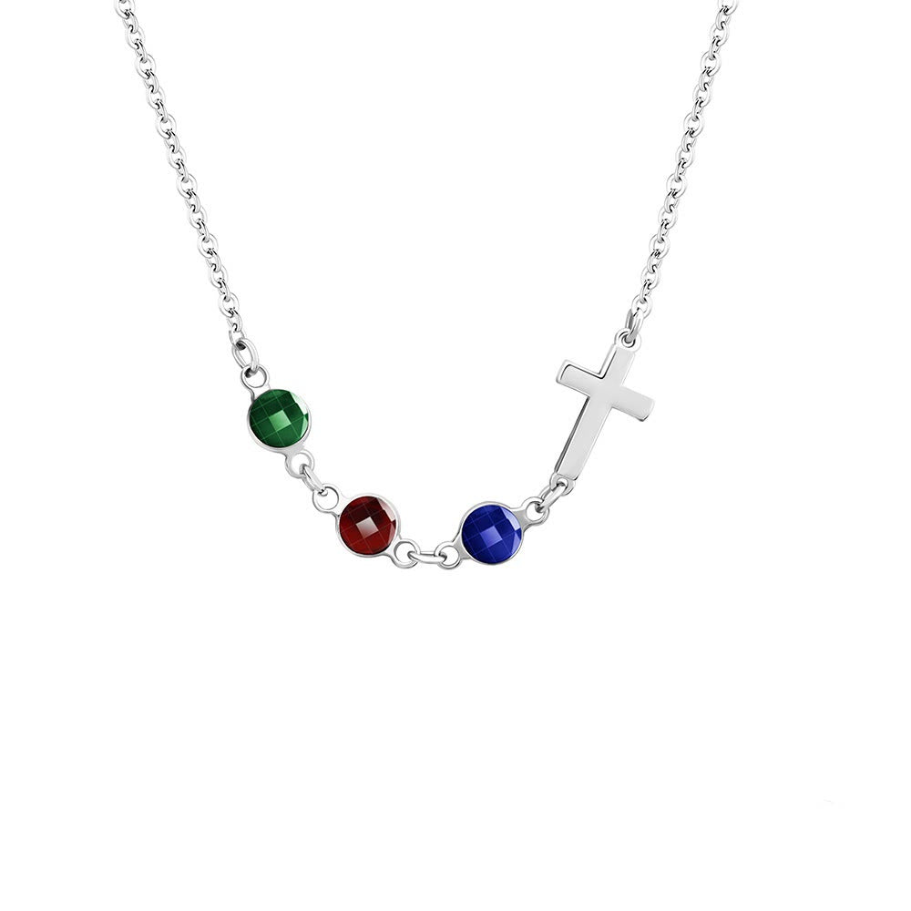 christiandiscipleshop Modern Style Birthstones Cross Chain Necklace