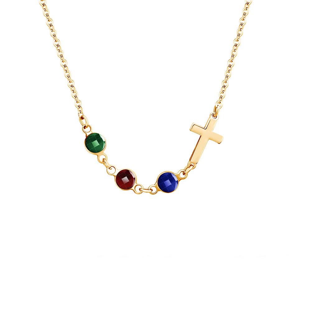 christiandiscipleshop Modern Style Birthstones Cross Chain Necklace