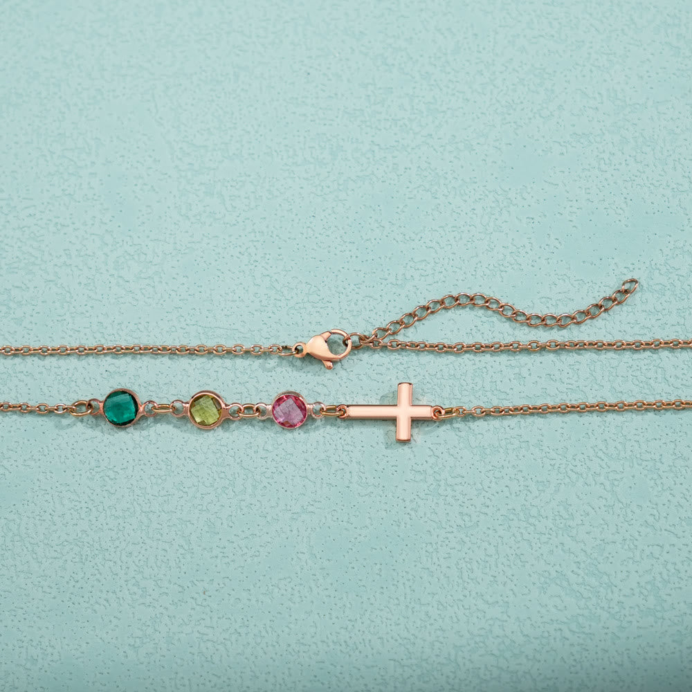 christiandiscipleshop Modern Style Birthstones Cross Chain Necklace