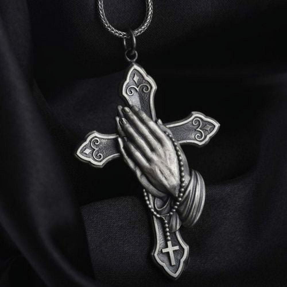 Christiandiscipleshop Classic Style Praying Hands Cross Pendant Titanium Necklace