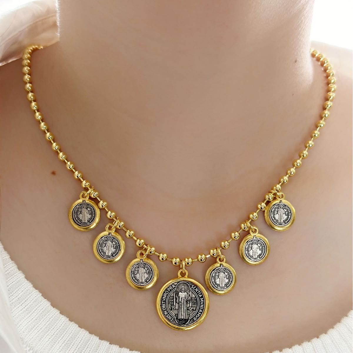 Christiandiscipleshop Retro Style 6 St. Benedict Pendant Chain Necklace