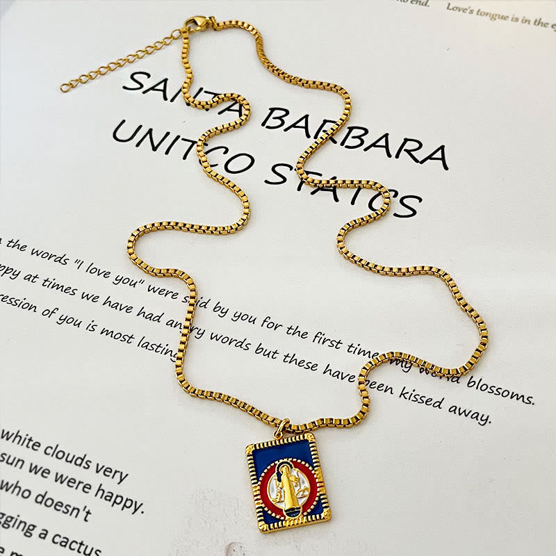 christiandiscipleshop Modern Style Colorful St. Benedict Square Medal Pendant Necklace