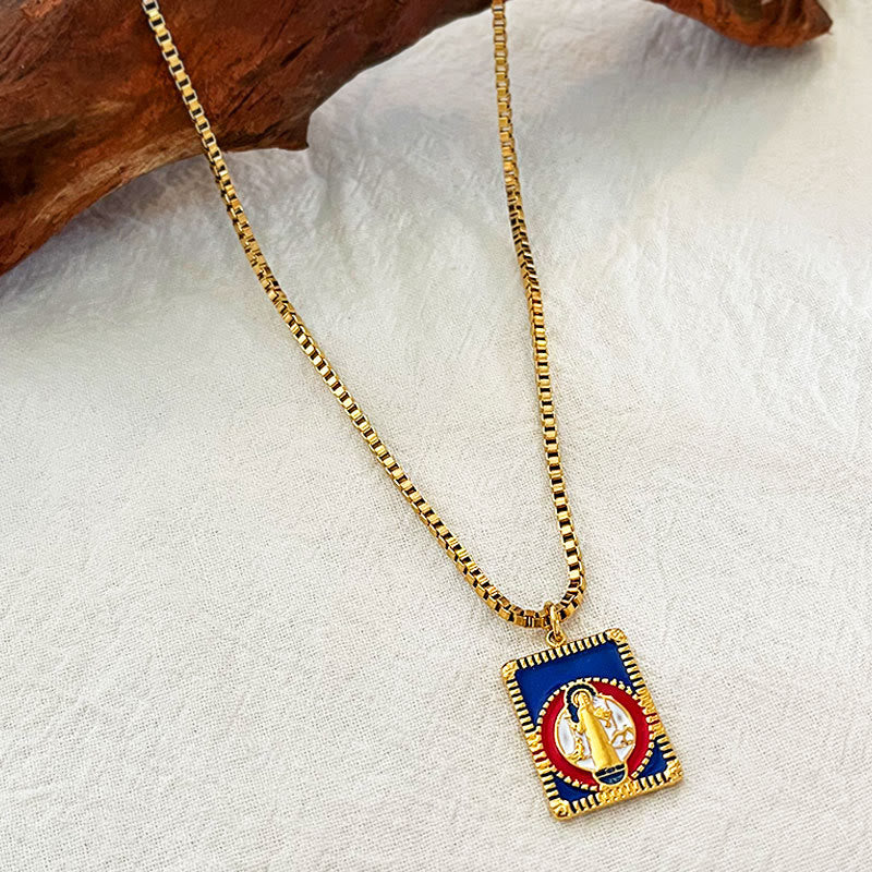 christiandiscipleshop Modern Style Colorful St. Benedict Square Medal Pendant Necklace