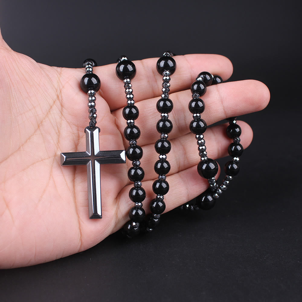 Agate/Tiger's Eye Stone Cross Catholic Rosary