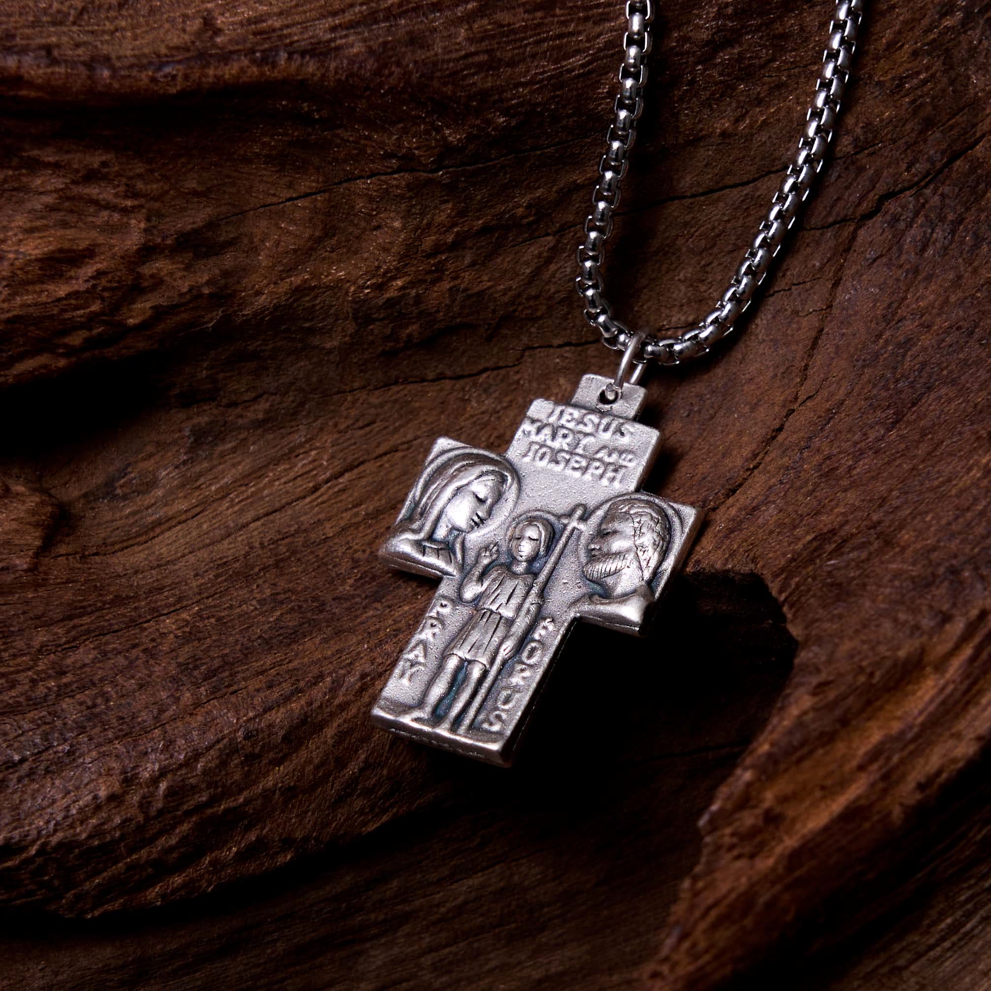 Christiandiscipleshop Classic Style Jesus Mary Joseph Guardian Cross Pendant Alloy Necklace