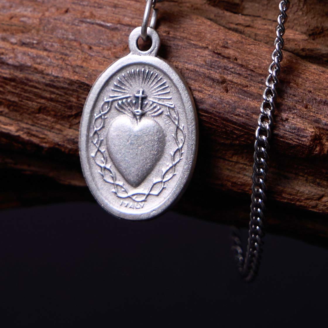 Christiandiscipleshop Classic Style Sacred Heart of Jesus Cross Flower Pendant Necklace