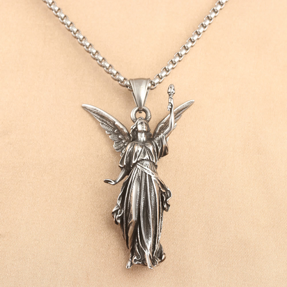 Christiandiscipleshop Classic Style Heavenly Protection Guardian Angel Titanium Pendant Necklace