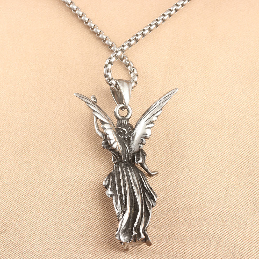 Christiandiscipleshop Classic Style Heavenly Protection Guardian Angel Titanium Pendant Necklace