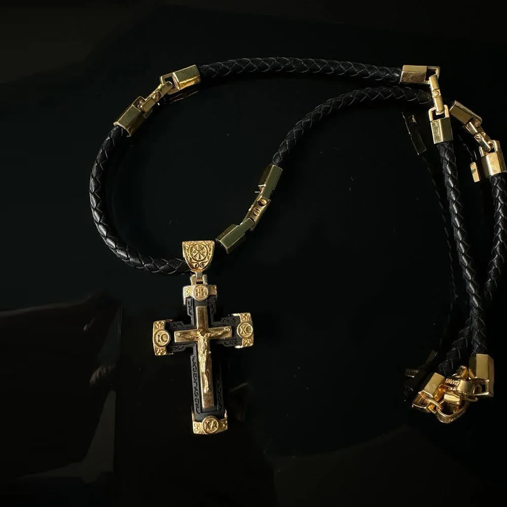 christiandiscipleshop Luxury Style Crucifix Jesus Cross Black-gold Alloy Pendant Necklace