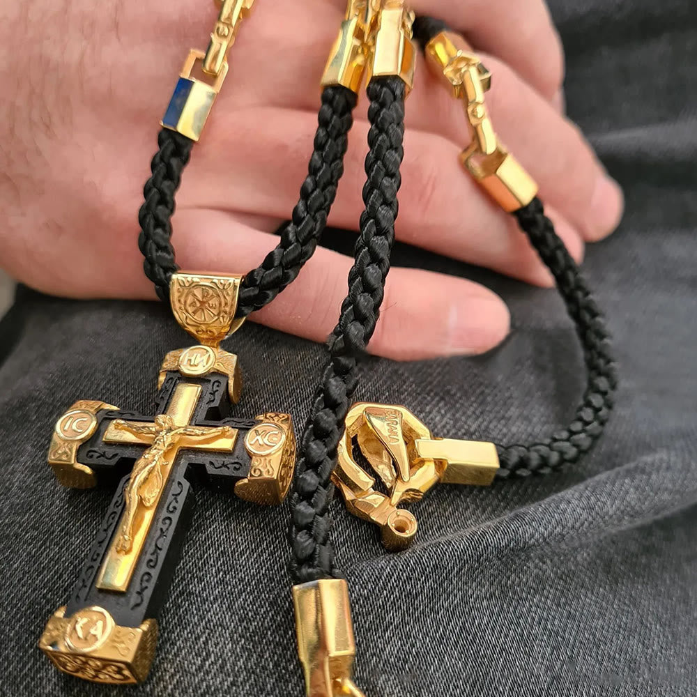 christiandiscipleshop Luxury Style Crucifix Jesus Cross Black-gold Alloy Pendant Necklace