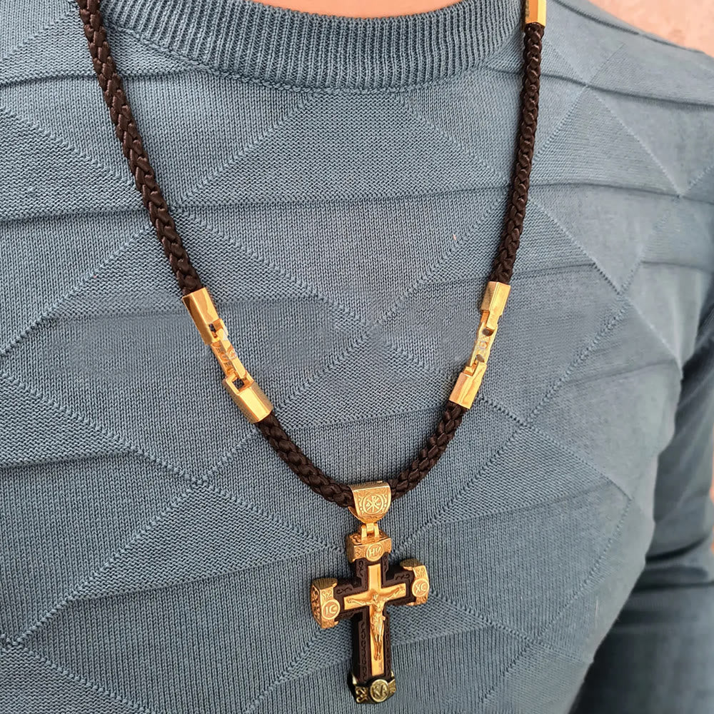 christiandiscipleshop Luxury Style Crucifix Jesus Cross Black-gold Alloy Pendant Necklace