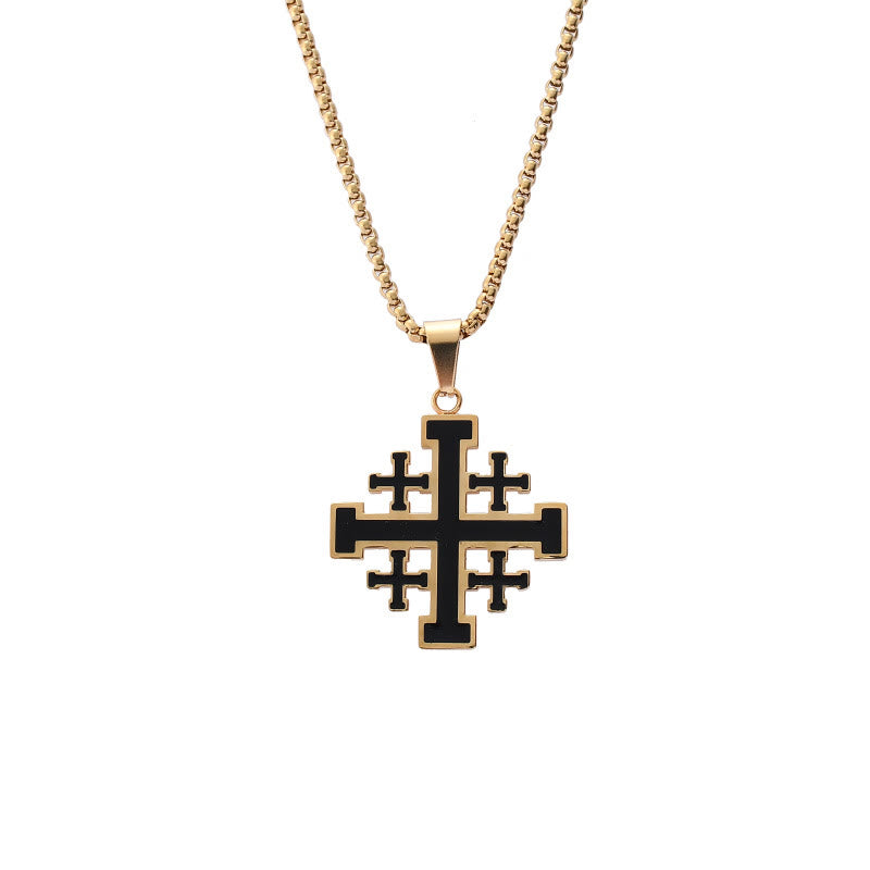 christiandiscipleshop Hip-hop Style Jerusalem Cross Titanium Steel Pendant Necklace