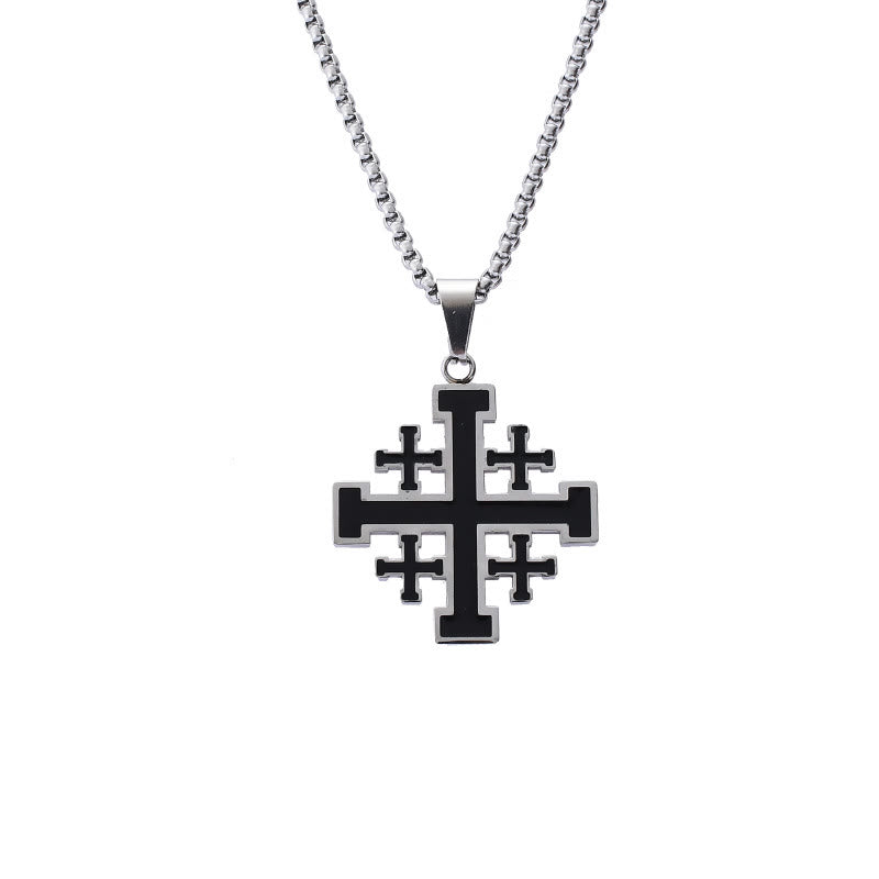 christiandiscipleshop Hip-hop Style Jerusalem Cross Titanium Steel Pendant Necklace