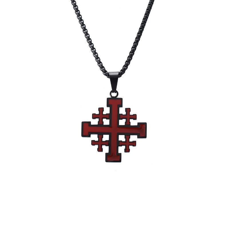 christiandiscipleshop Hip-hop Style Jerusalem Cross Titanium Steel Pendant Necklace