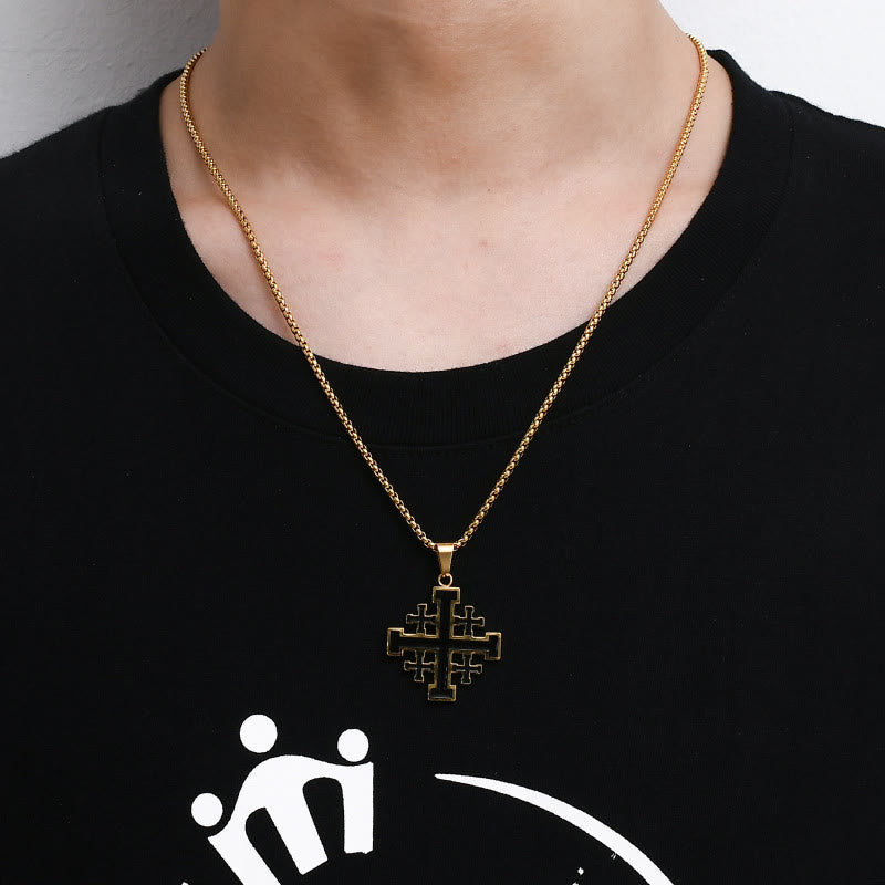 christiandiscipleshop Hip-hop Style Jerusalem Cross Titanium Steel Pendant Necklace