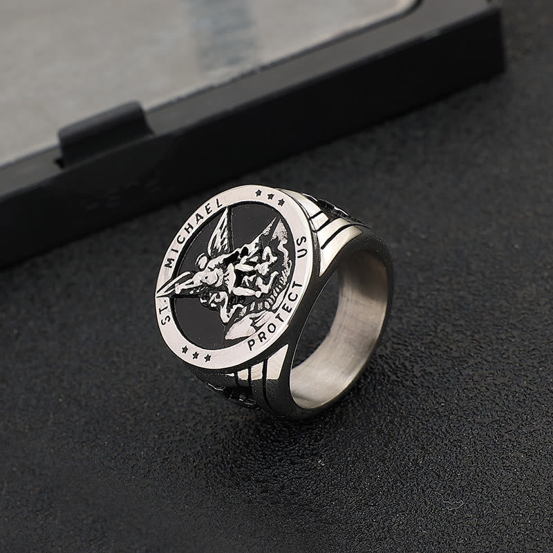 Christiandiscipleshop Retro Style Archangel Michael Titanium Steel Ring
