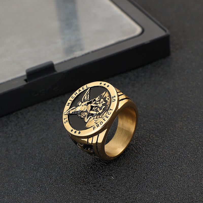 Christiandiscipleshop Retro Style Archangel Michael Titanium Steel Ring