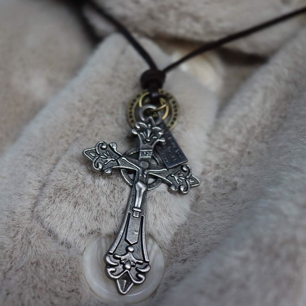 Christiandiscipleshop Retro Classic Style Crucifix Pendant Leather Rope Necklace