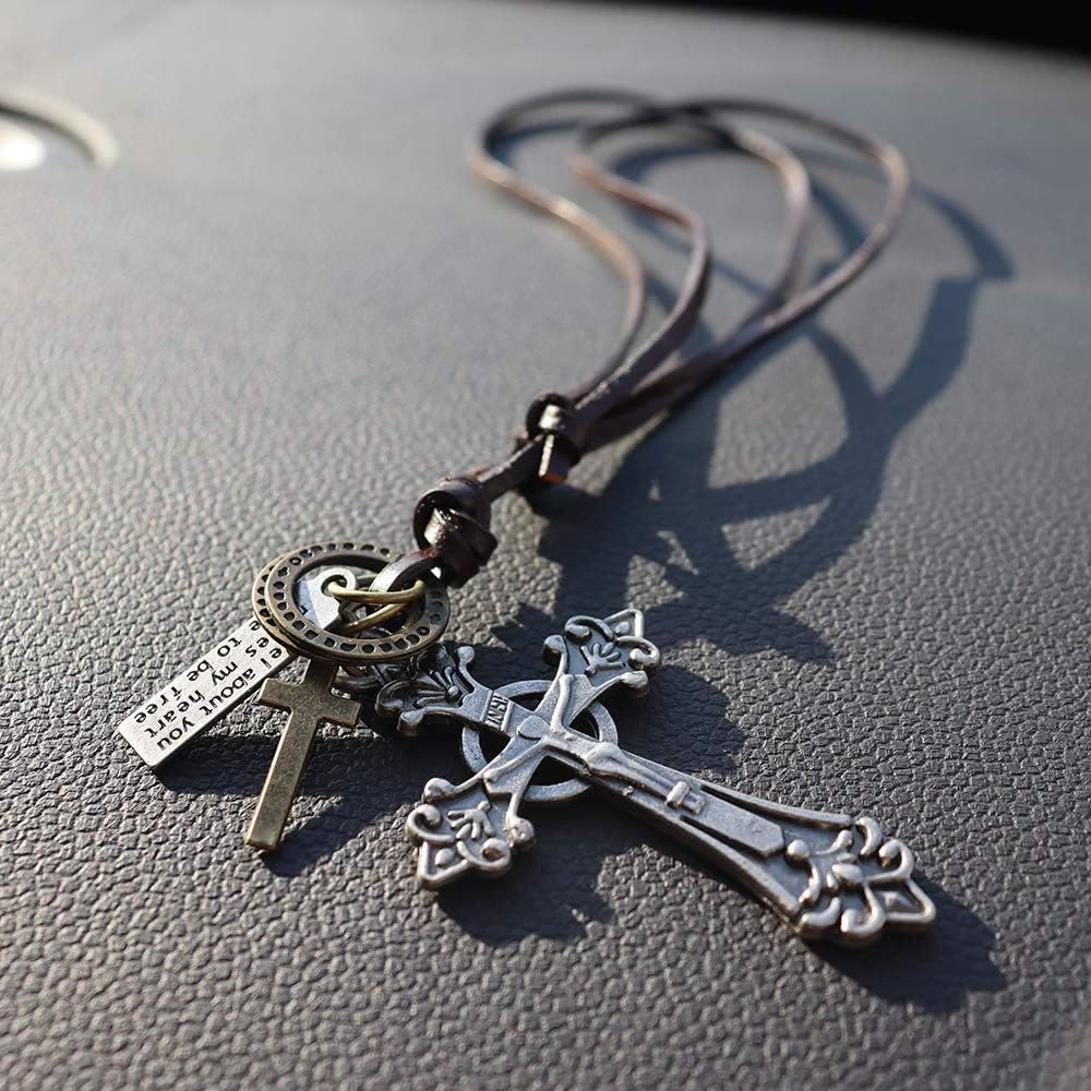 Christiandiscipleshop Retro Classic Style Crucifix Pendant Leather Rope Necklace
