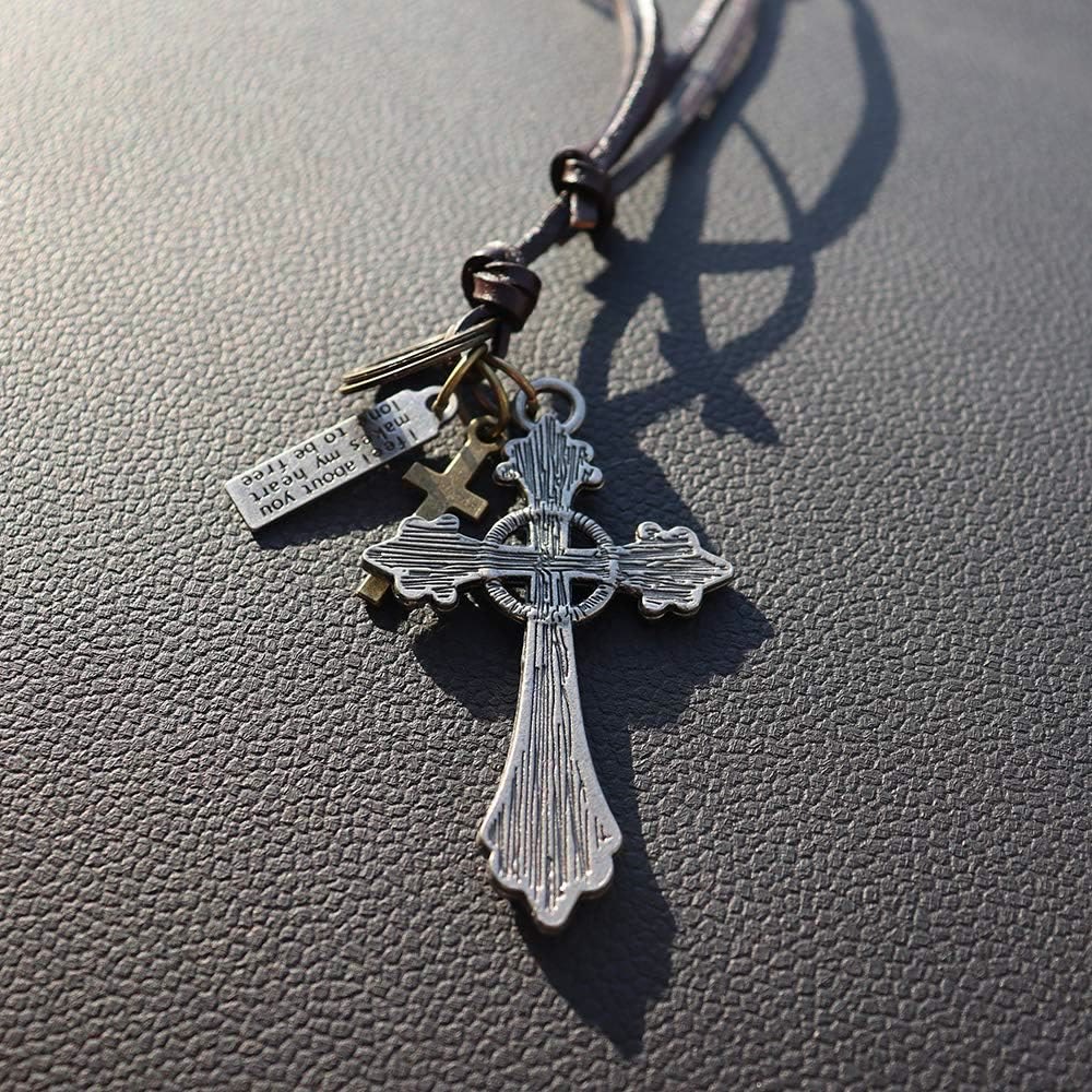 Christiandiscipleshop Retro Classic Style Crucifix Pendant Leather Rope Necklace