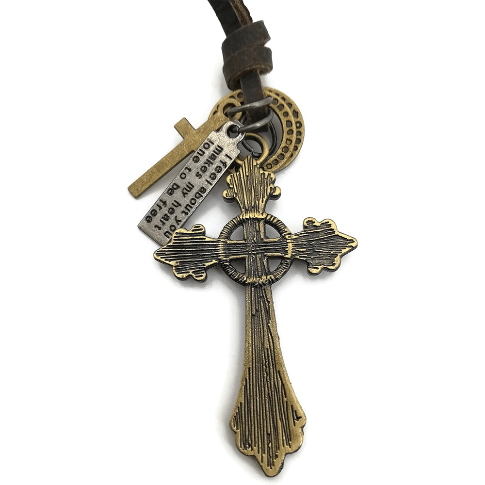Christiandiscipleshop Retro Classic Style Crucifix Pendant Leather Rope Necklace
