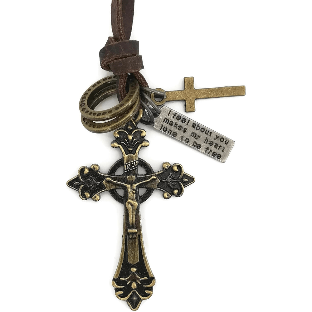 Christiandiscipleshop Retro Classic Style Crucifix Pendant Leather Rope Necklace