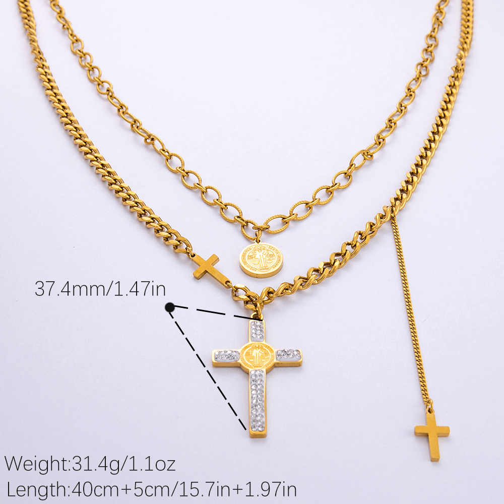 christiandiscipleshop Layered Necklace Style St. Benedict Cross Pendant Mixed Chain Necklace
