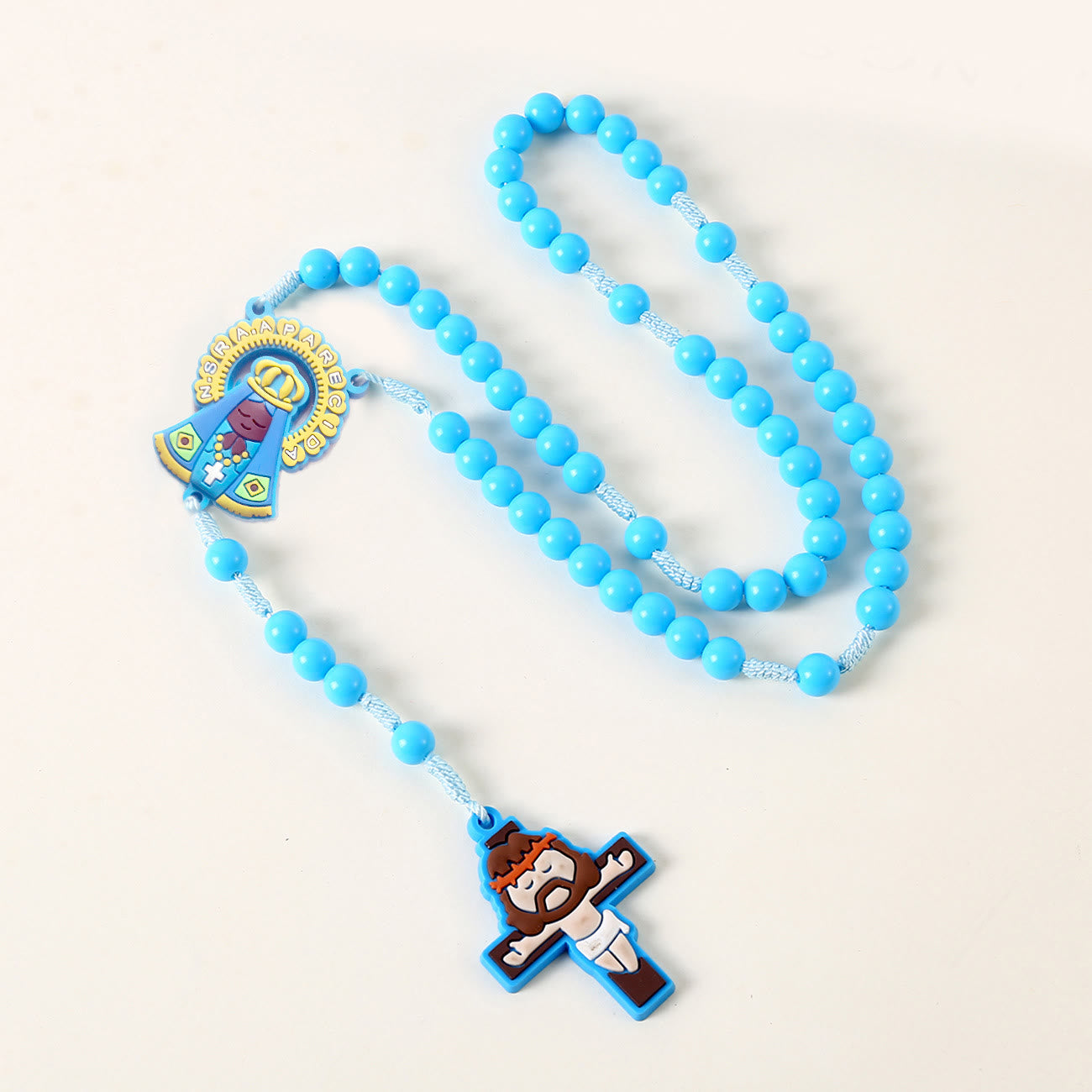 Christiandiscipleshop Guardian Angel & Crucifix of 8 mm Round Pink/Blue Acrylic Nylon Cord Child Rosary