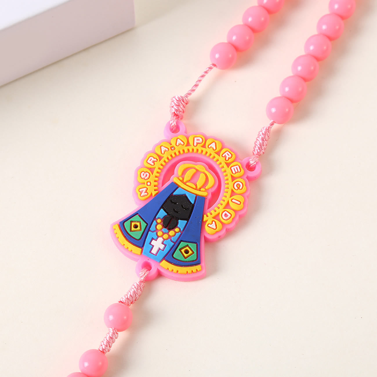 Christiandiscipleshop Guardian Angel & Crucifix of 8 mm Round Pink/Blue Acrylic Nylon Cord Child Rosary