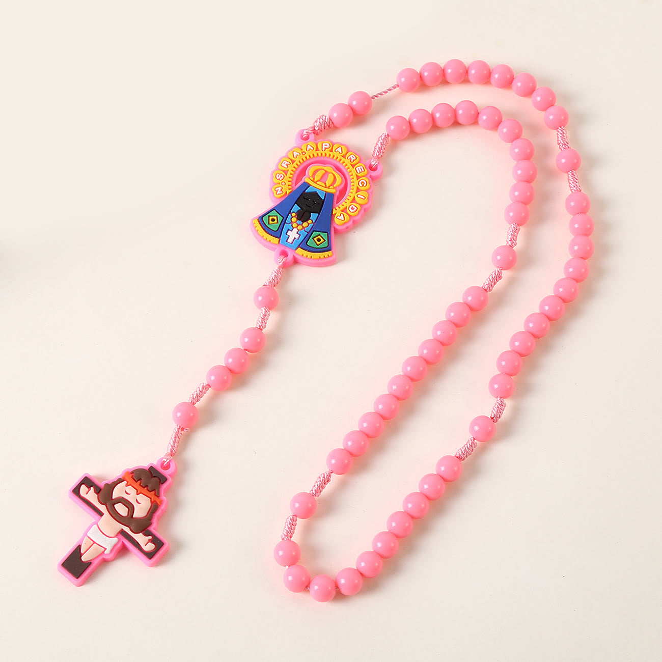 Christiandiscipleshop Guardian Angel & Crucifix of 8 mm Round Pink/Blue Acrylic Nylon Cord Child Rosary