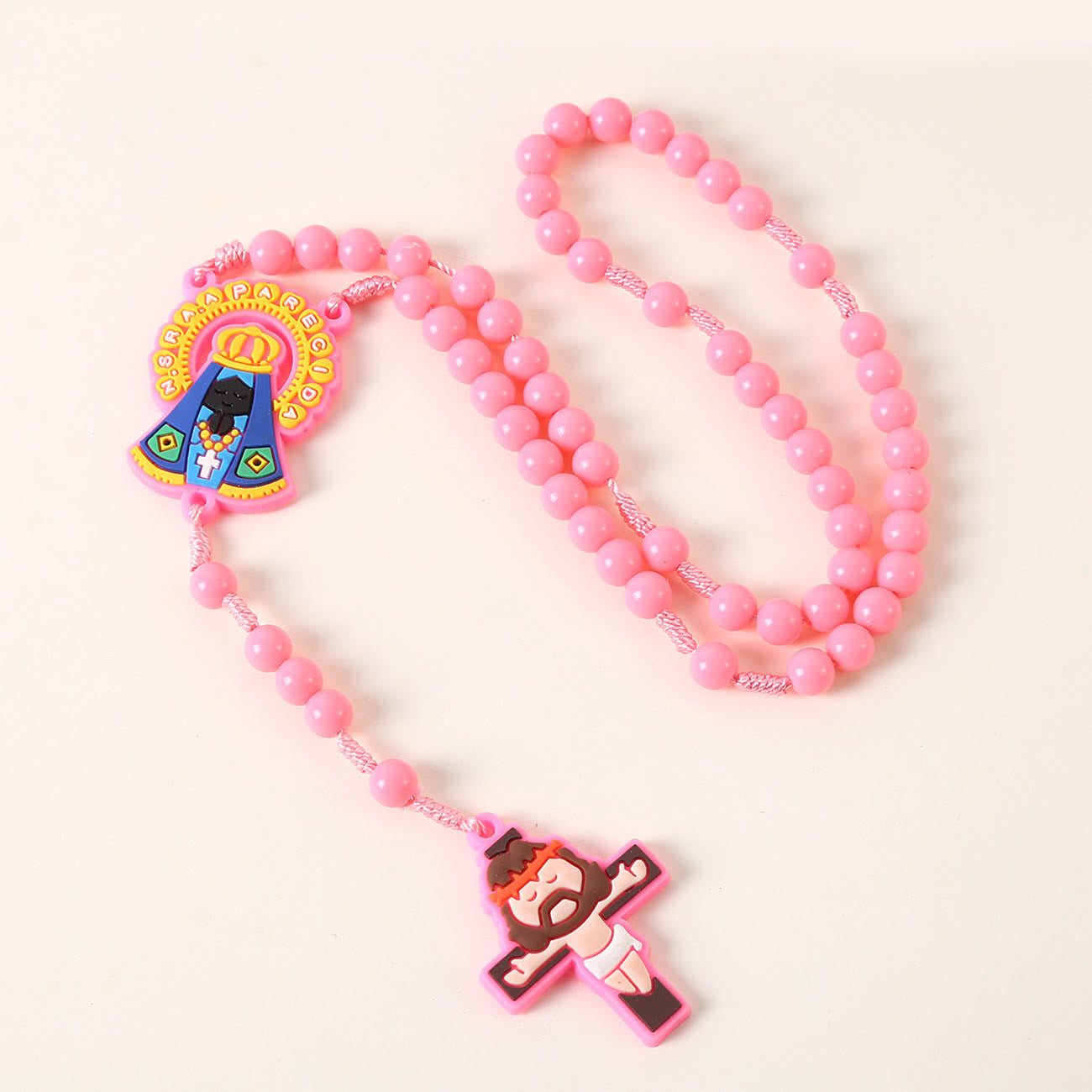 Christiandiscipleshop Guardian Angel & Crucifix of 8 mm Round Pink/Blue Acrylic Nylon Cord Child Rosary