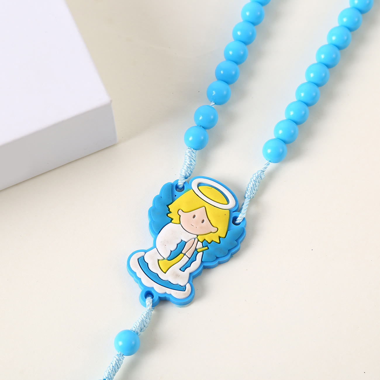 Christiandiscipleshop Guardian Angel & Crucifix of 8 mm Round Pink/Blue Acrylic Nylon Cord Child Rosary