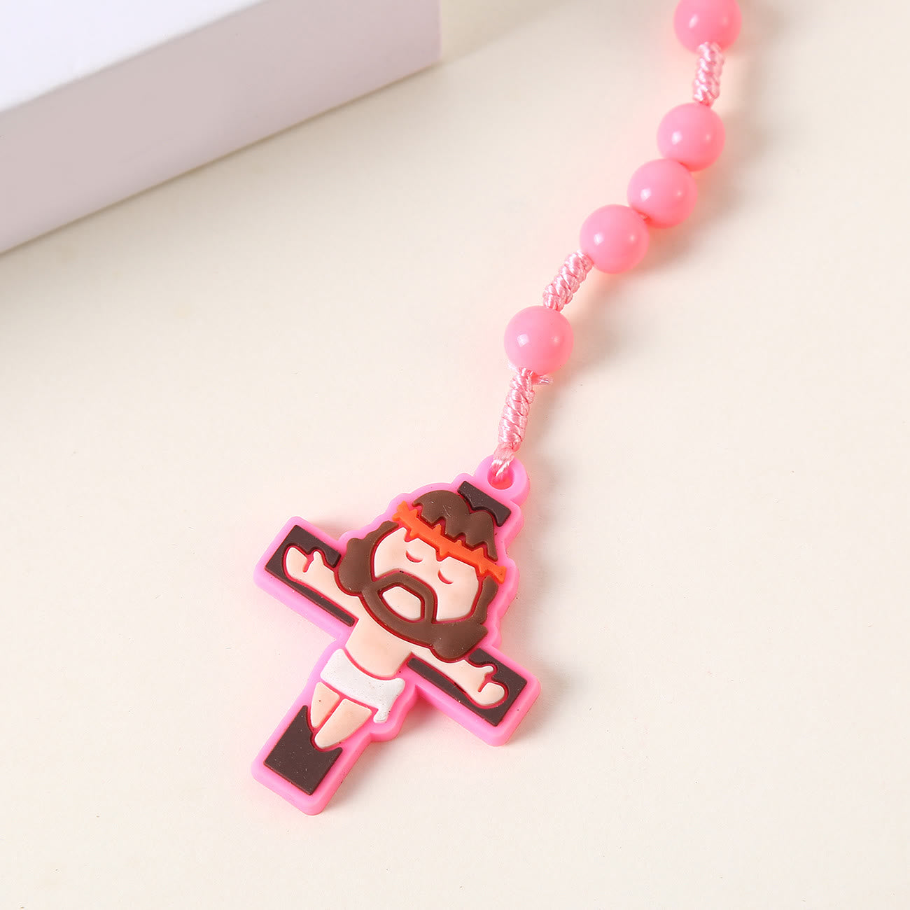 Christiandiscipleshop Guardian Angel & Crucifix of 8 mm Round Pink/Blue Acrylic Nylon Cord Child Rosary