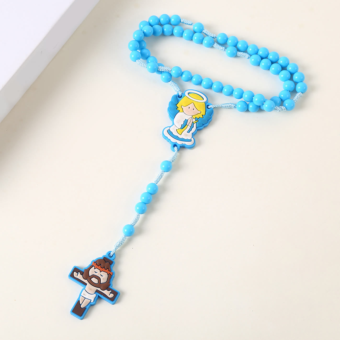 Christiandiscipleshop Guardian Angel & Crucifix of 8 mm Round Pink/Blue Acrylic Nylon Cord Child Rosary