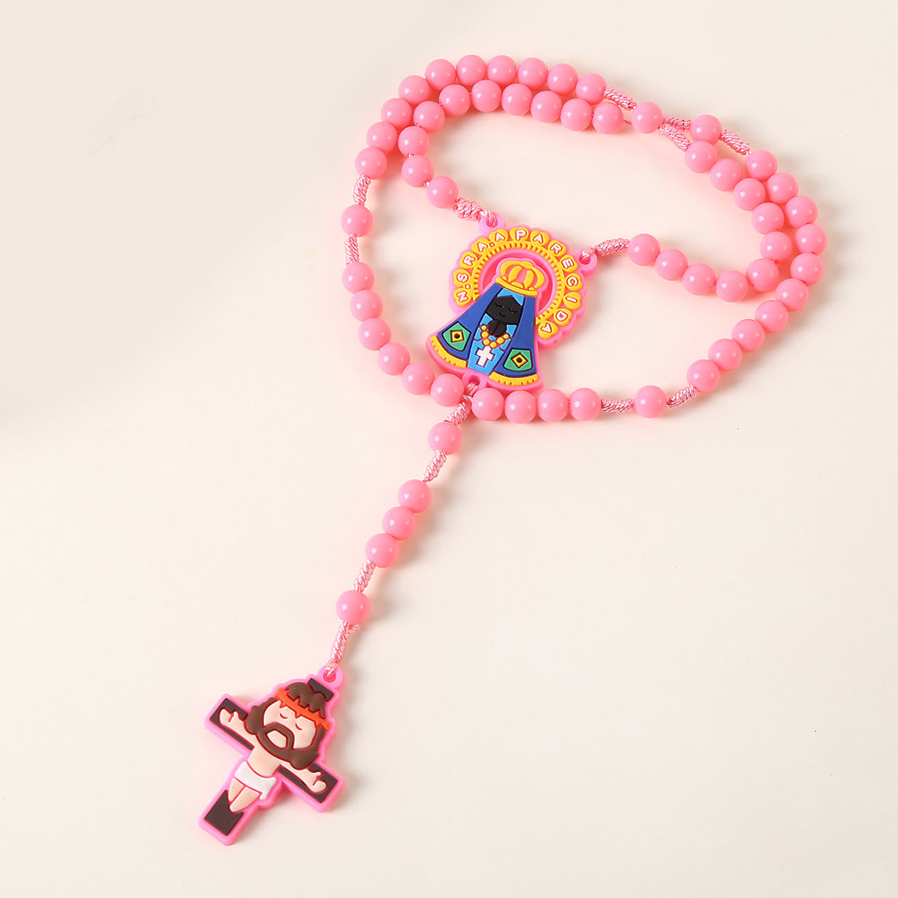 Christiandiscipleshop Guardian Angel & Crucifix of 8 mm Round Pink/Blue Acrylic Nylon Cord Child Rosary