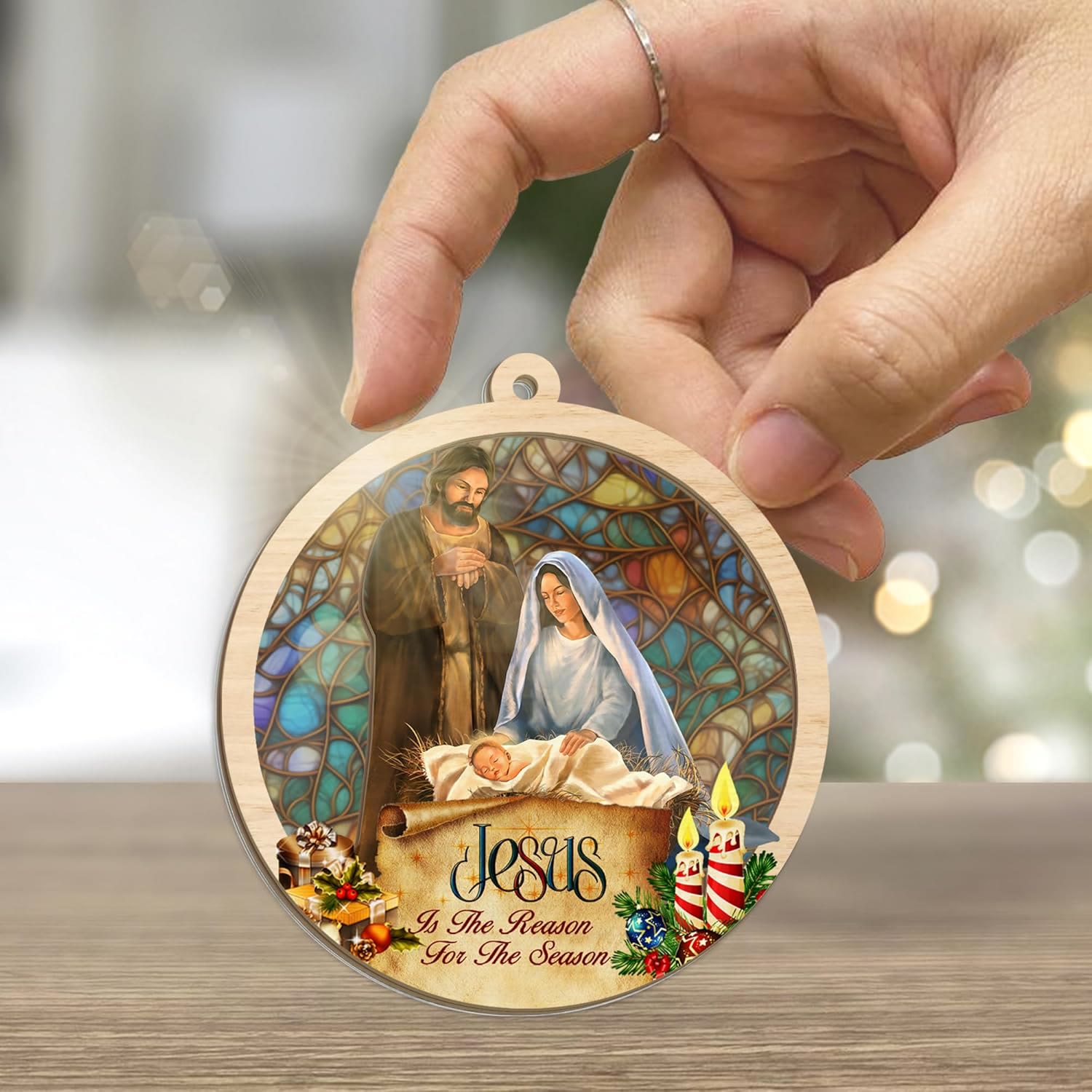 Christiandiscipleshop Rustic Colored Style Layered Wooden Pendant Christmas Nativity Ornaments