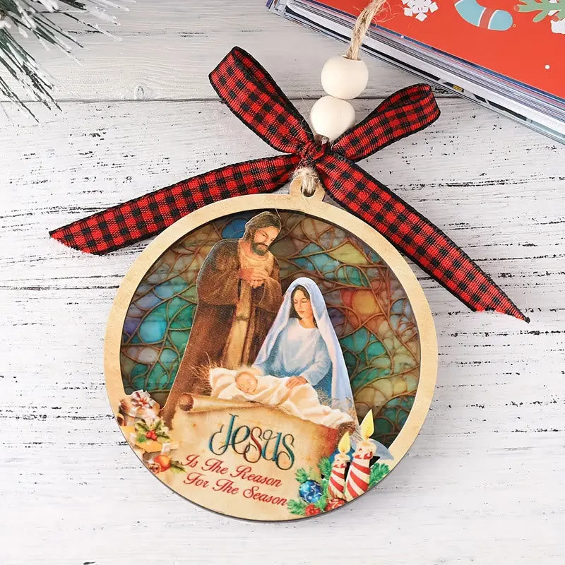 Christiandiscipleshop Rustic Colored Style Layered Wooden Pendant Christmas Nativity Ornaments
