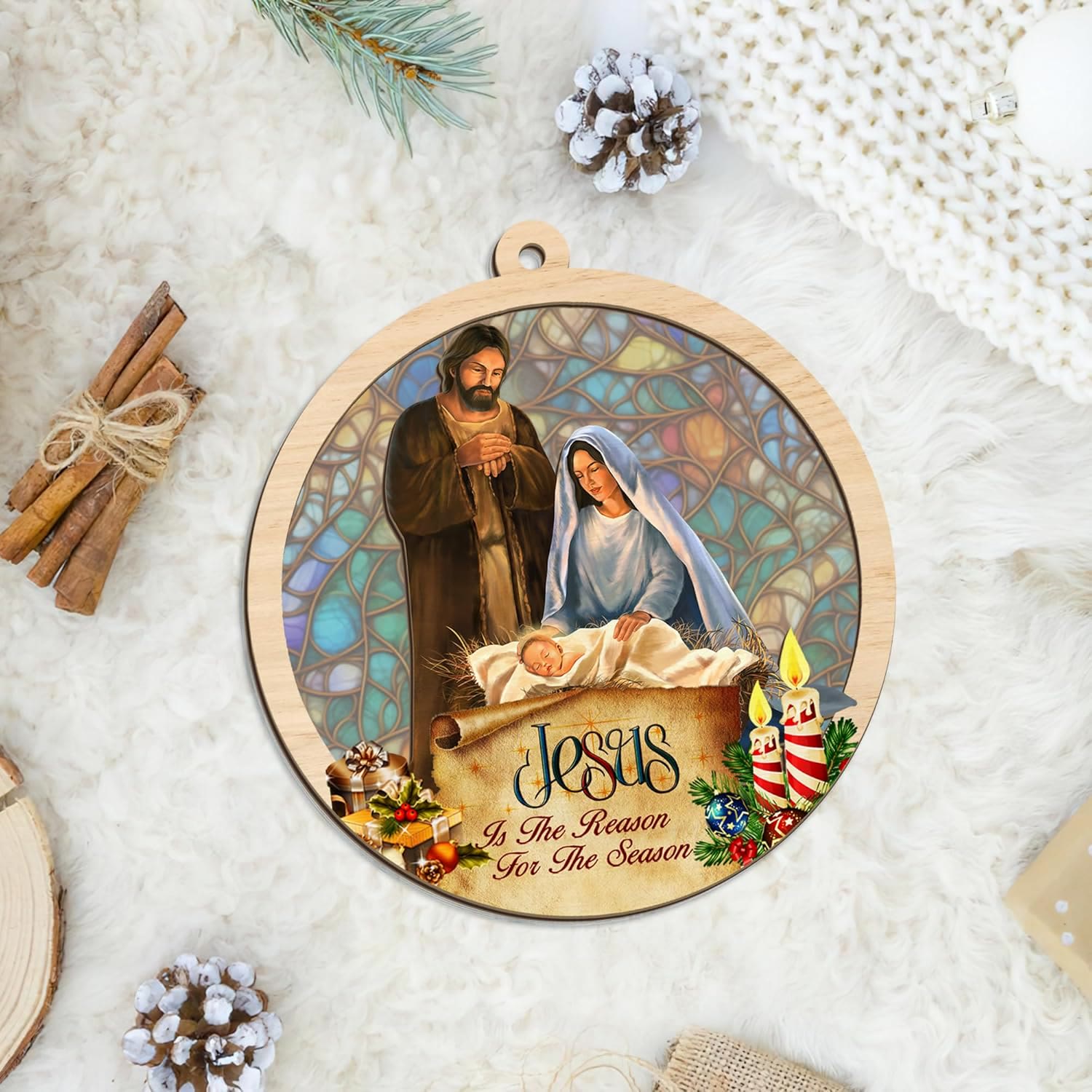 Christiandiscipleshop Rustic Colored Style Layered Wooden Pendant Christmas Nativity Ornaments