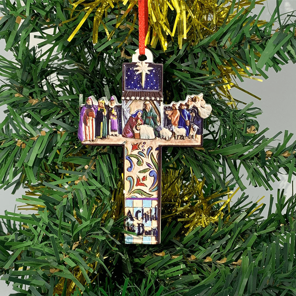 Christiandiscipleshop Retro Colorful Style Hanging Pendant Jesus Born Cross Christmas Nativity Ornaments