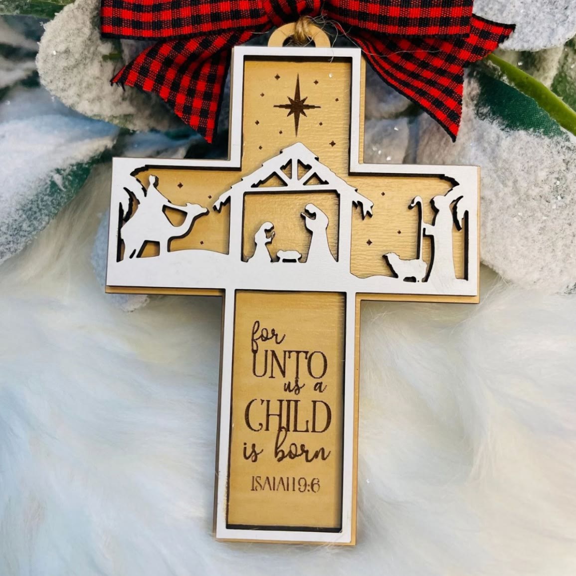 Christiandiscipleshop Rustic Style Cross Ornaments with Isaiah 9:6 Quote Christmas Nativity Ornaments