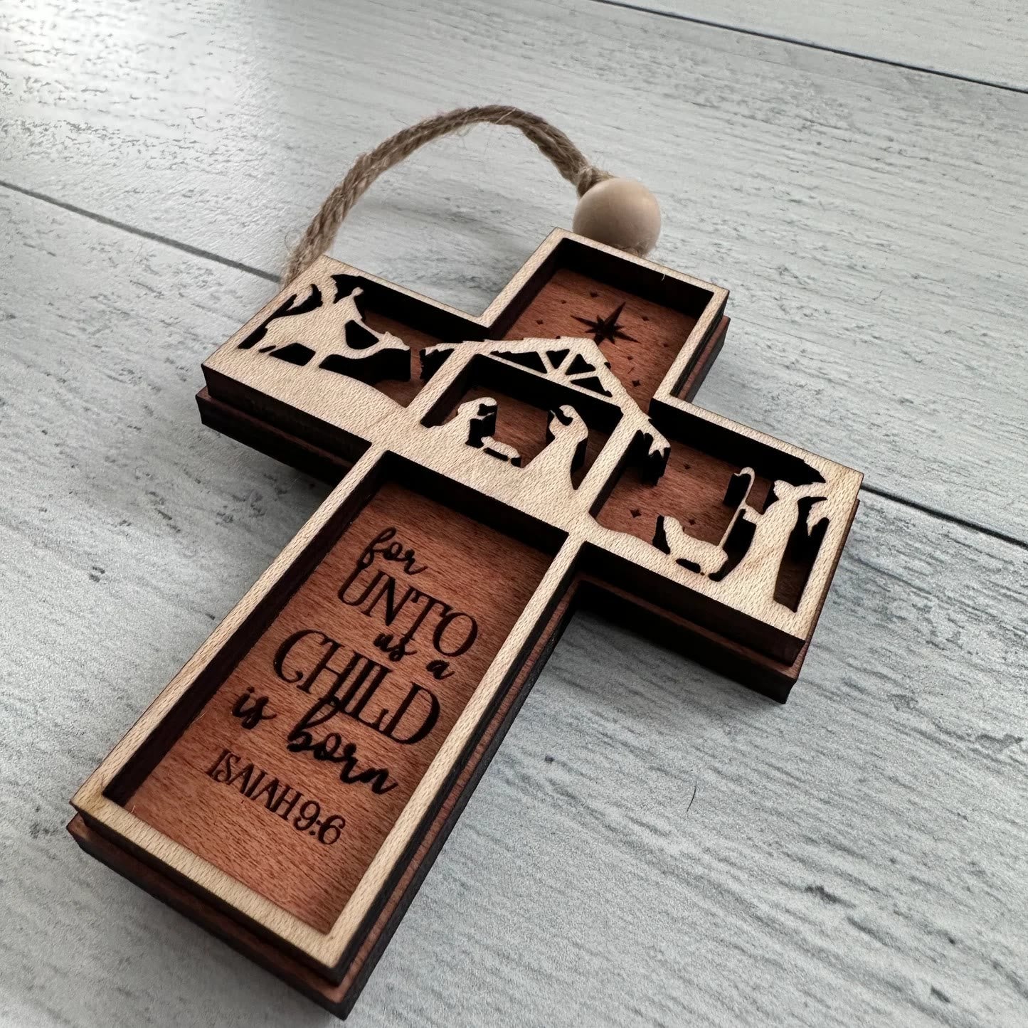 Christiandiscipleshop Rustic Style Cross Ornaments with Isaiah 9:6 Quote Christmas Nativity Ornaments