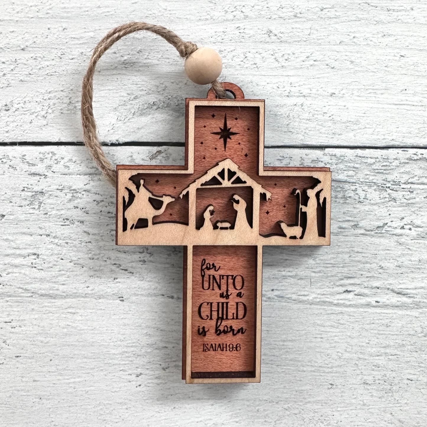 Christiandiscipleshop Rustic Style Cross Ornaments with Isaiah 9:6 Quote Christmas Nativity Ornaments