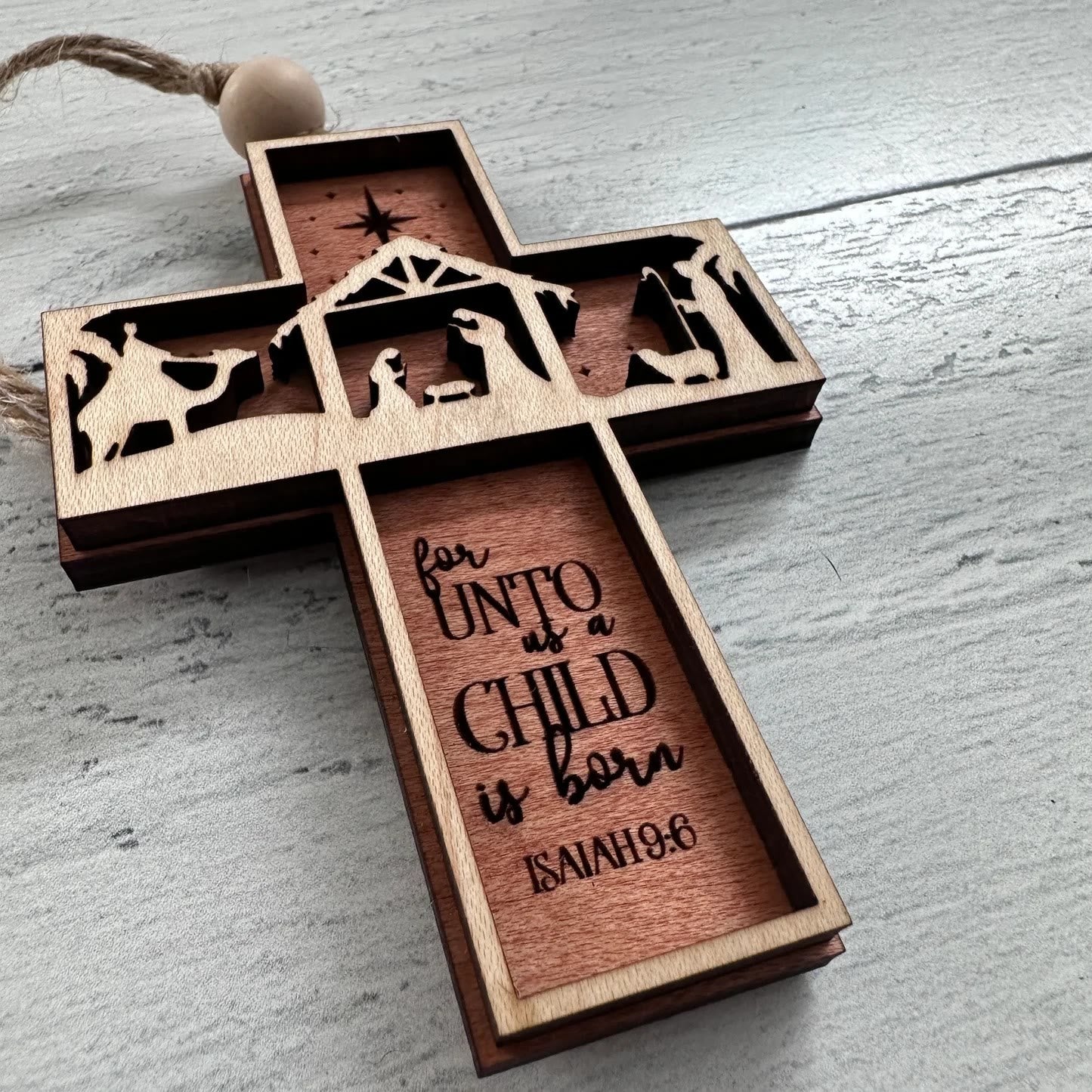 Christiandiscipleshop Rustic Style Cross Ornaments with Isaiah 9:6 Quote Christmas Nativity Ornaments