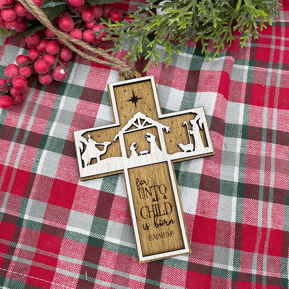 Christiandiscipleshop Rustic Style Cross Ornaments with Isaiah 9:6 Quote Christmas Nativity Ornaments