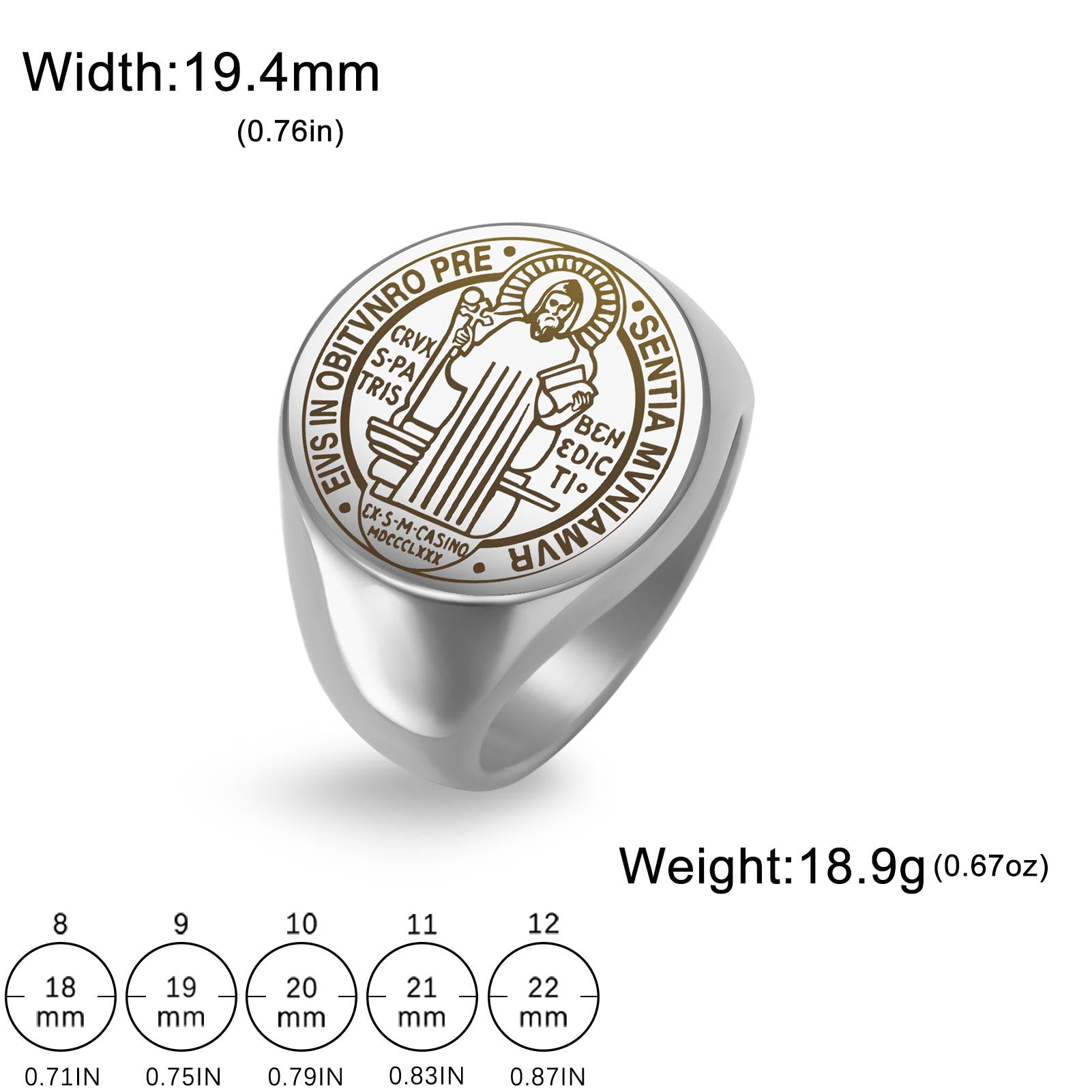 Christiandiscipleshop Retro-pop Style Engraved St. Benedict's Exorcism Medal Stainless Ring
