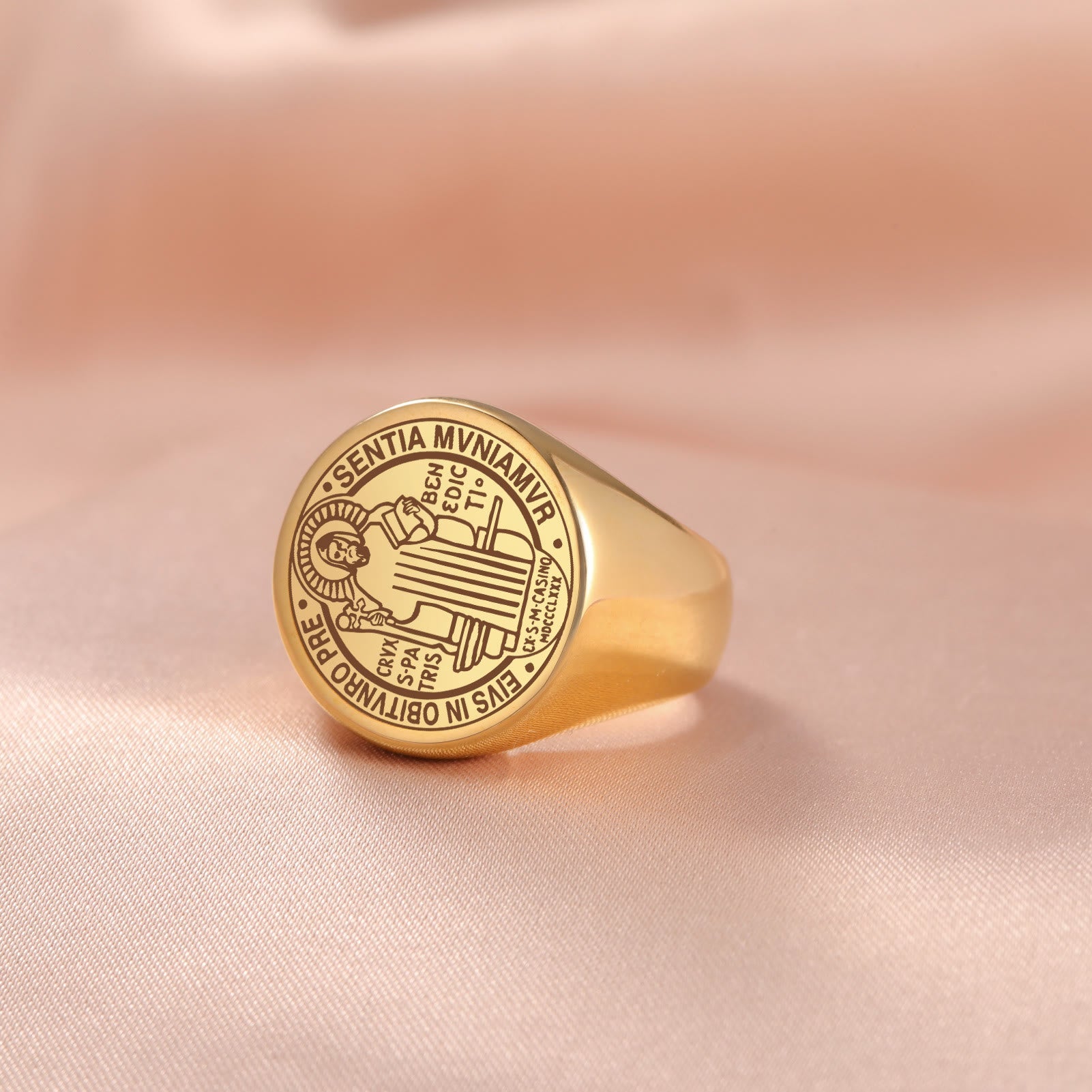 Christiandiscipleshop Retro-pop Style Engraved St. Benedict's Exorcism Medal Stainless Ring