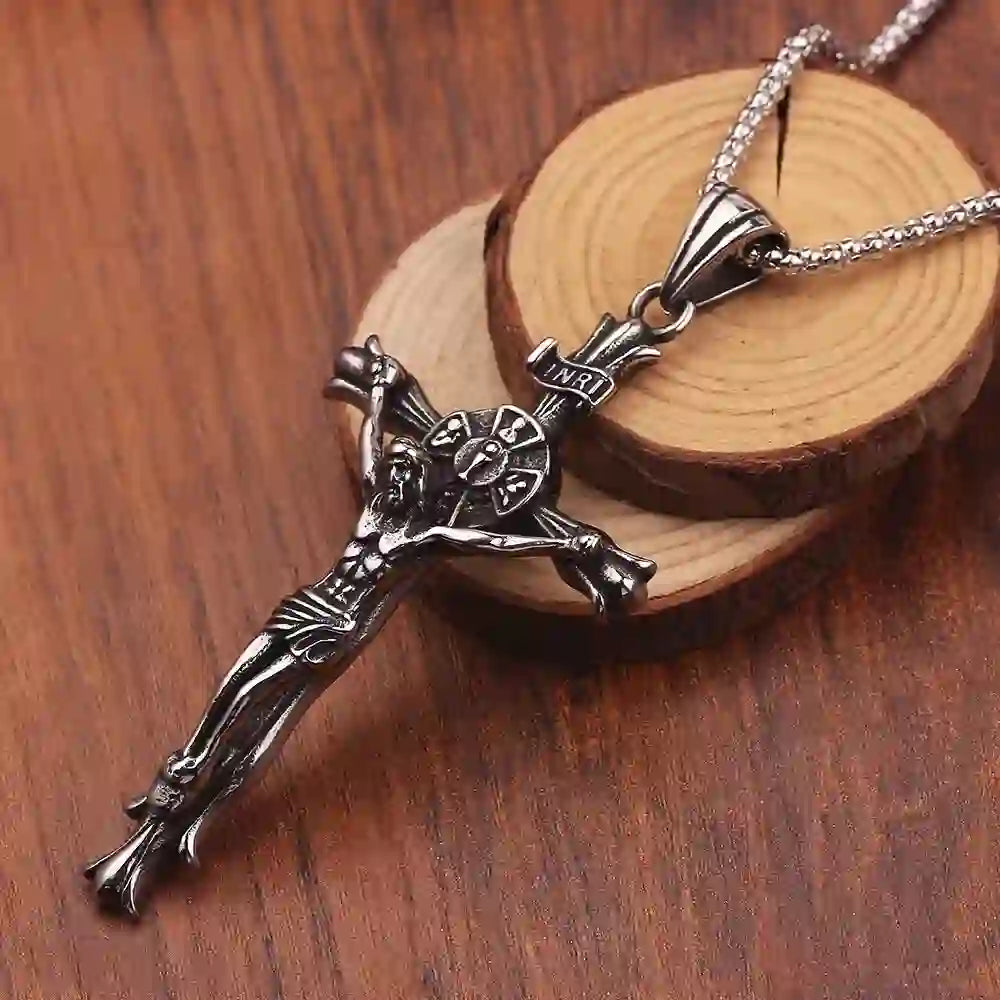 Christiandiscipleshop Retro Style Stainless Steel Crucifix Jewelry Chain Pendant Necklace