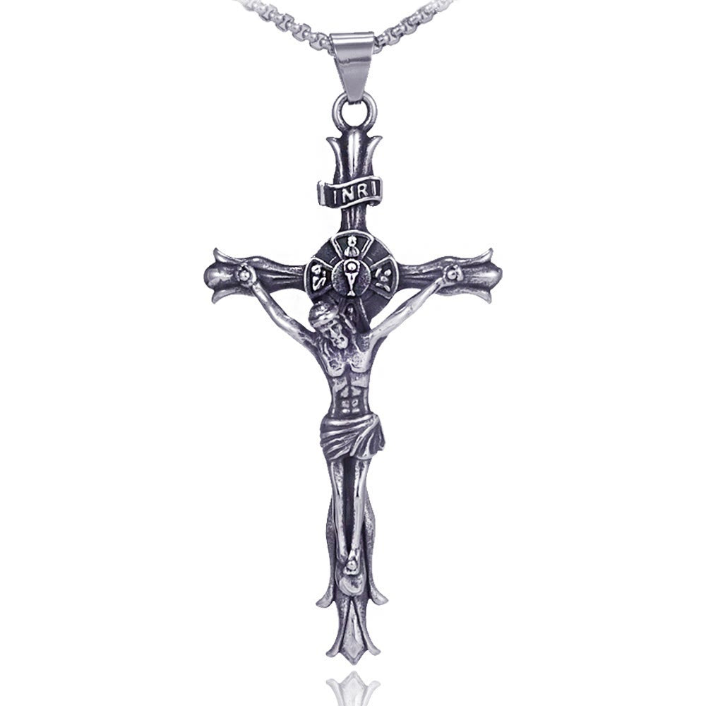 Christiandiscipleshop Retro Style Stainless Steel Crucifix Jewelry Chain Pendant Necklace