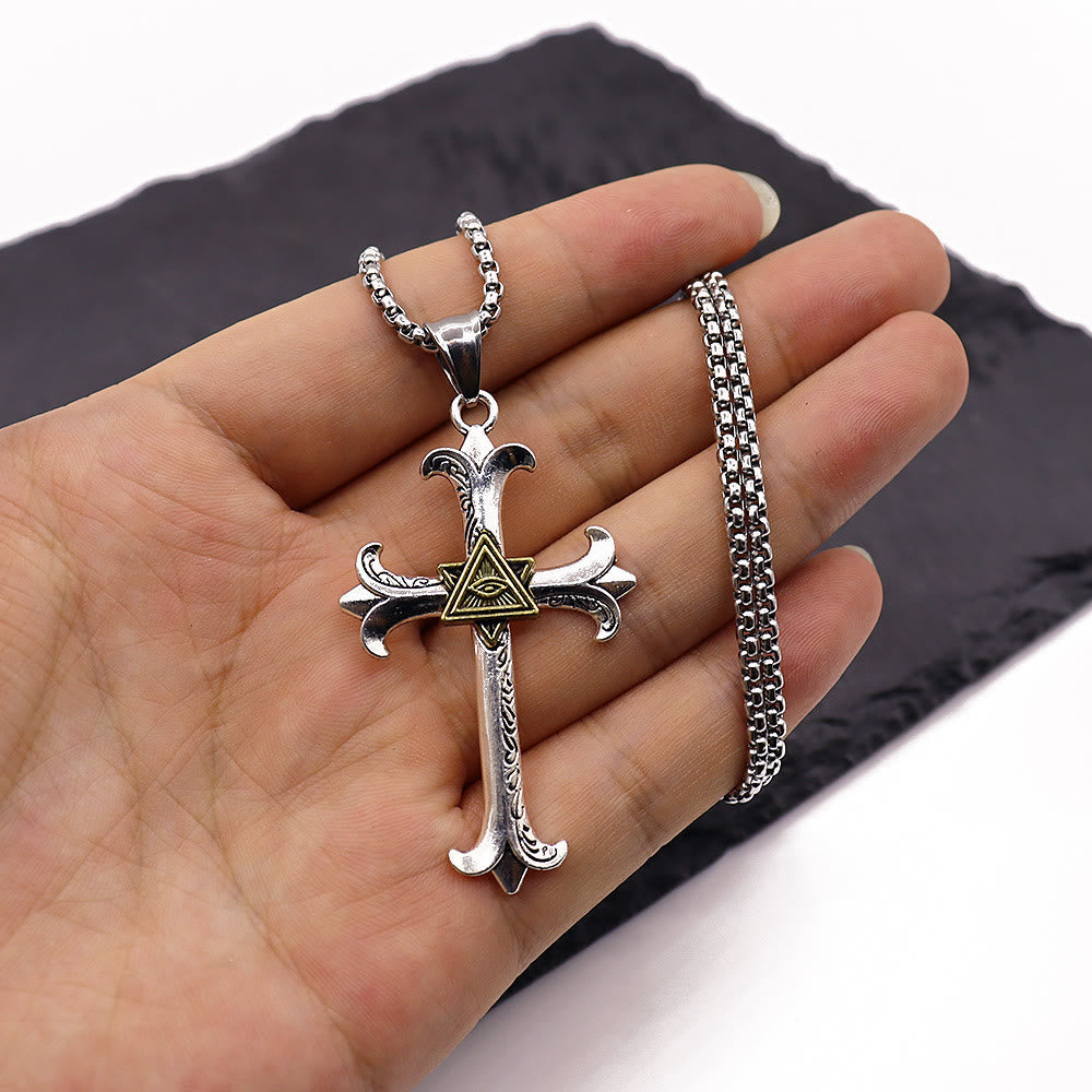 Christiandiscipleshop Fashion Sober Style Cross of God's Eye Square Pearl Chain Pendant Necklace